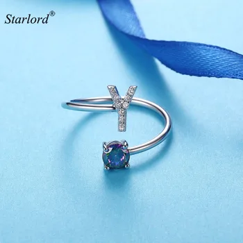 

Initial Y Letter Ring 925 Sterling Silver Cubic Zirconia Crystal Ring Adjustable Silver Ring Open Ring For Women R6071B