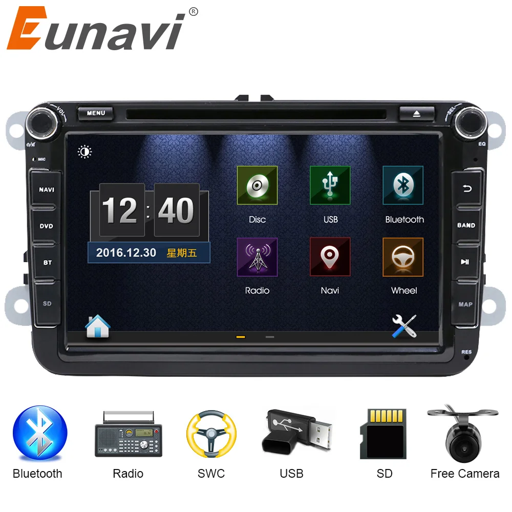 Eunavi 2 DIn font b Car b font DVD 8 HD For VW POLO GTI GOLF