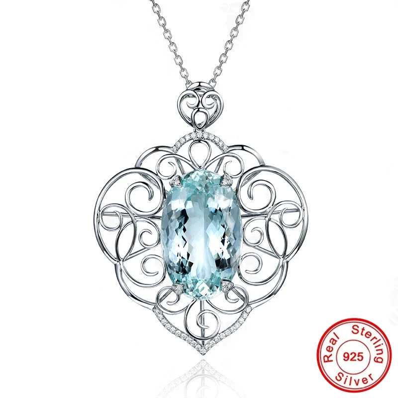 

NOT FAKE S925 Fine Jewelry necklace Topaz Necklace Women Handmade Custom Jewelry Retro Exquisite Semi Gemstone 18inch
