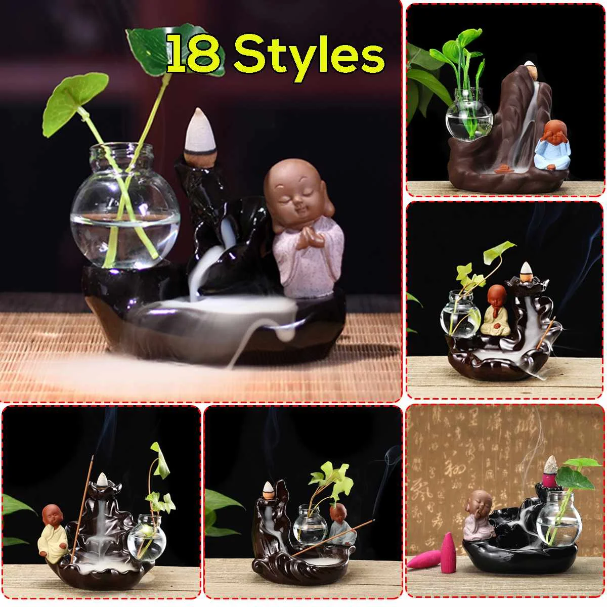 

The Little Monk Smoke Backflow Incense Burner Cone Creatives Home Decor Small Buddha Incense Holder Censer Home Office Teahouse