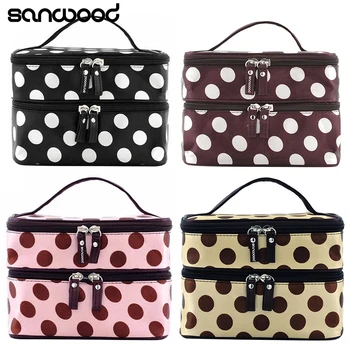 

2015 Chic Lady's Wave Dot Case Makeup Double Cosmetic Hand Bag Tool Storage Toiletry 6NQJ