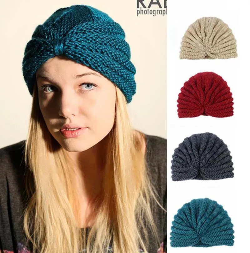 

2016 Women hadmade crochet beanie Head Cover Up hat striped Turban