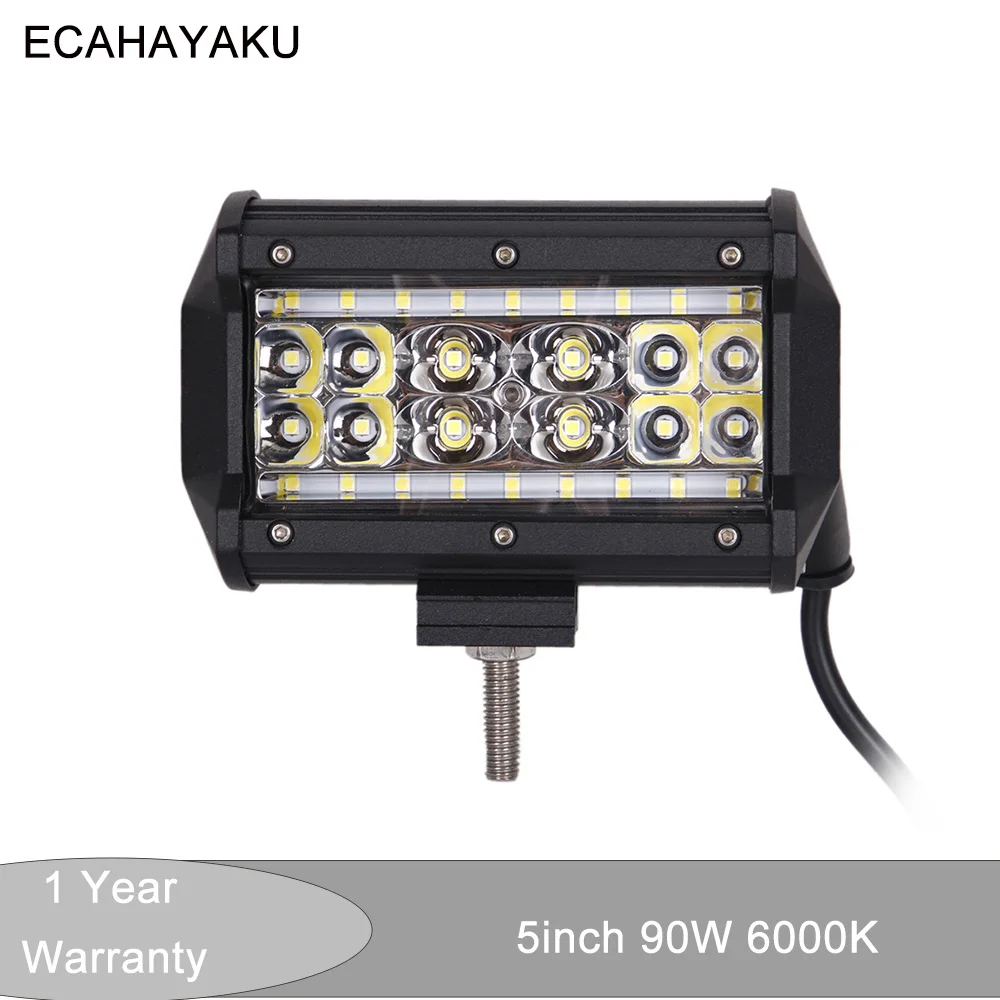 

ECAHAYAKU 1pcs 5 inch 90W 4 Rows LED Work Light Bar combo Beam 12V 24V Off Road Truck ATV 4x4 SUV Boating 4X4 Driving fog lamp