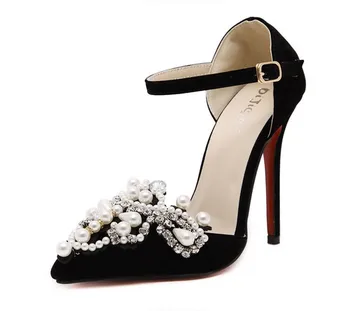 

2018 New Rhinestone High Heels Rome Style Pearl Hollow Shoes Stiletto Shoes.