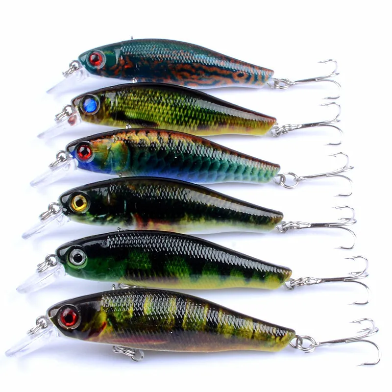 

8.5cm/8.7g Fishing Lures 6 cs/Set Colorful Painting Bionic Skin Minnow Hard Bait 3D Eyes Artificial Baits Isca Pesca Fish Tackle