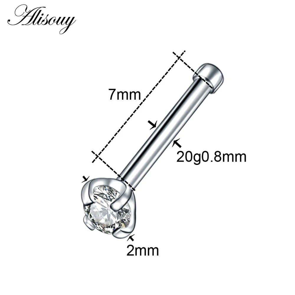 Alisouy 1 шт., G23, титановый кристалл, драгоценный камень, пирсинг для носа, розовое золото, пирсинг для носа, ноздри, серьги для пирсинга, 20 г