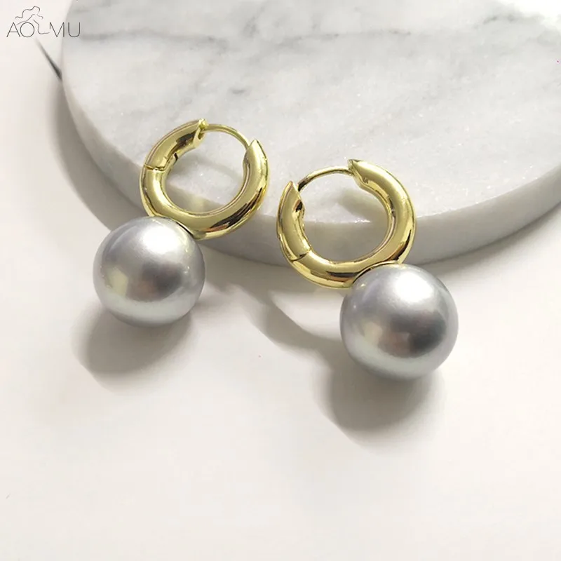 

AOMU Retro Simple Geometric Big Ball Pearl Golden Memal Circle Boucle Dangle Drop Earrings for Women Girl Wedding Jewelry Gift