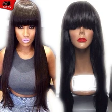 Brazilian full lace human hair wigs real hair machine made wigs with bangs 130% density straight full lace wig for black women
