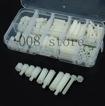 

120Pcs/Set M3 Nylon Hex Spacers Screw Nut Stand-off Plastic Parts Plastic Standoff Set White Kit Sample Box