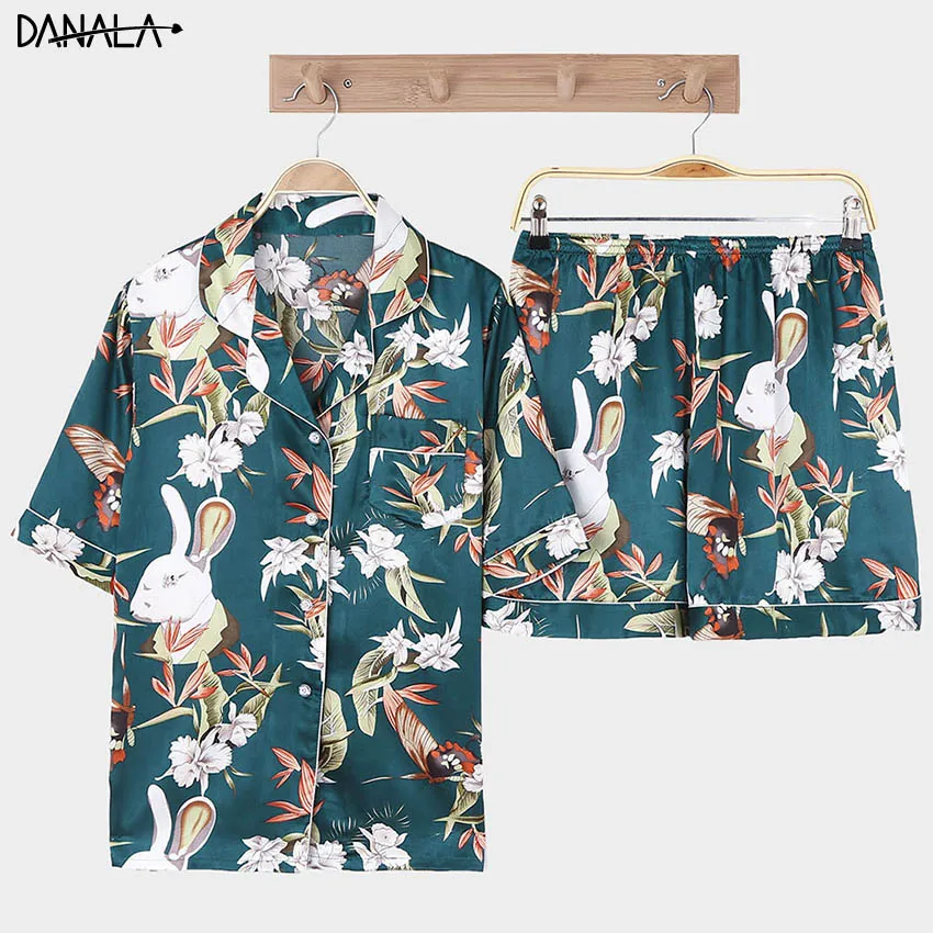 

DANALA 100% Cotton Women Sleepwear Sets Casual Floral Print Women Pajamas Sets Short Sleeve Home Wear Elegant 2019 Nightwear