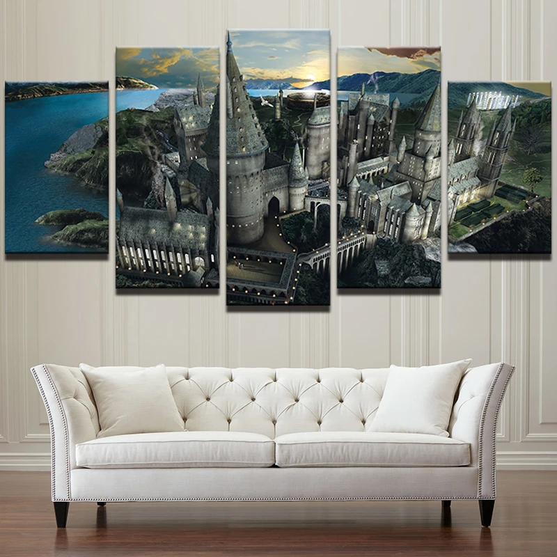 Leinwand Wandkunst Poster Hd Gedruckt Spiele Malerei Rahmen 5 Stucke Harry Potter Hogwarts Sonnenuntergang Bilder Home Decor Kunstwerke Games Painting Painting Framehd Prints Aliexpress
