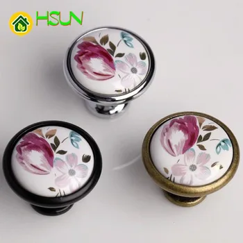 

2Pcs Tulip Bronze Round Handle 32MM Ceramic Handle European Rural Drawer Wardrobe Cabinet Door handle