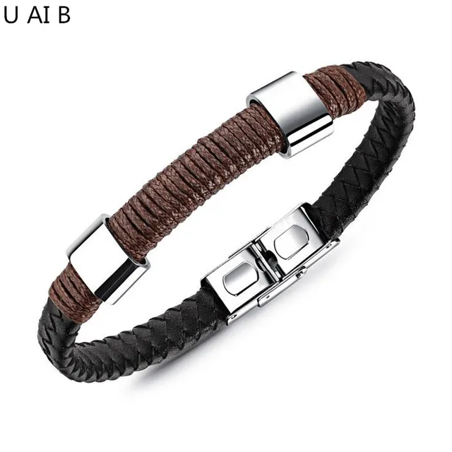 Fashionable Punk Men S Braided Leather Bracelet Anium Steel Fashionable Punk Men S Braided Leather Bracelet Anium Steel Pu Fashion Male Vintage Accessories