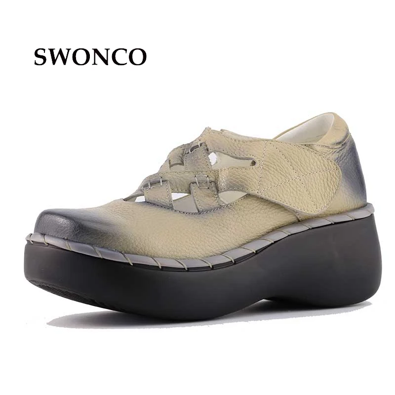 Summer Women Shoes Genuine Leather thick flats Soft Shoes Woman Flat Sandals 2017 New Fashion leisure Comfortable Women Sandals