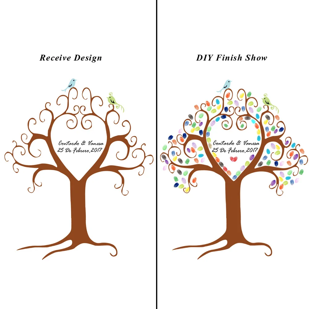 Свадебное дерево с отпечатками пальцев персонализированные холст Свадебный Гость книга DIY вечерние украшения аксессуары свадьба записная книжка лучший подарок - Цвет: Флуоресцентный желтый
