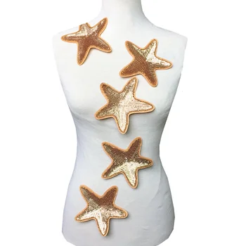

5pc Iron On Gold Star Sequin Patch Starfish Beaded Applique Clothes Sticker Patches For Clothing Appliques Parches Ropa AC1450