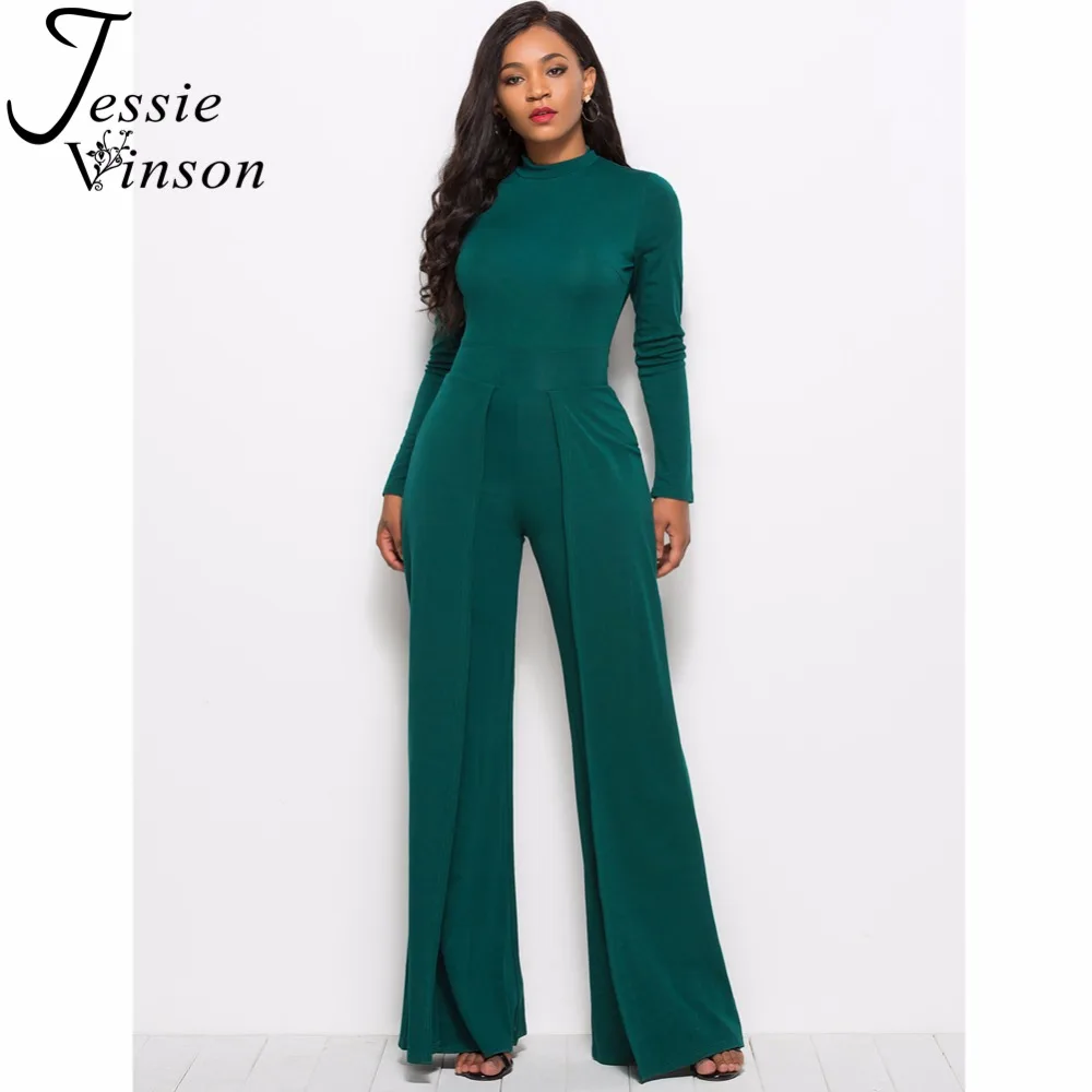 

Jessie Vinson Women Overalls Long Pants Long Sleeve Turtleneck Wide Leg Jumpsuit Female Rompers Jumpsuits 2018