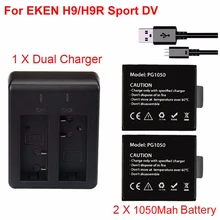 Action Camera Spare Battery 2 X 1050mAh chargeable Battery + Dual USB Charger Dock For EKEN H9 H9R H3R H8
