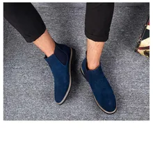 Masorini/ботинки из флока без шнуровки; обувь в байкерском стиле на низком каблуке; удобная мужская модная обувь с острым носком на резиновой подошве; WW-095