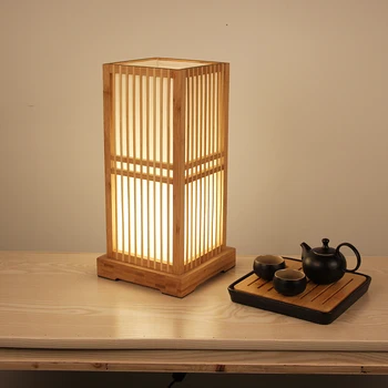 

Japanese Bedroom Bedside Tatami Hotel Zen Tea Room Decorative Vertical Solid Wood Table Lamp