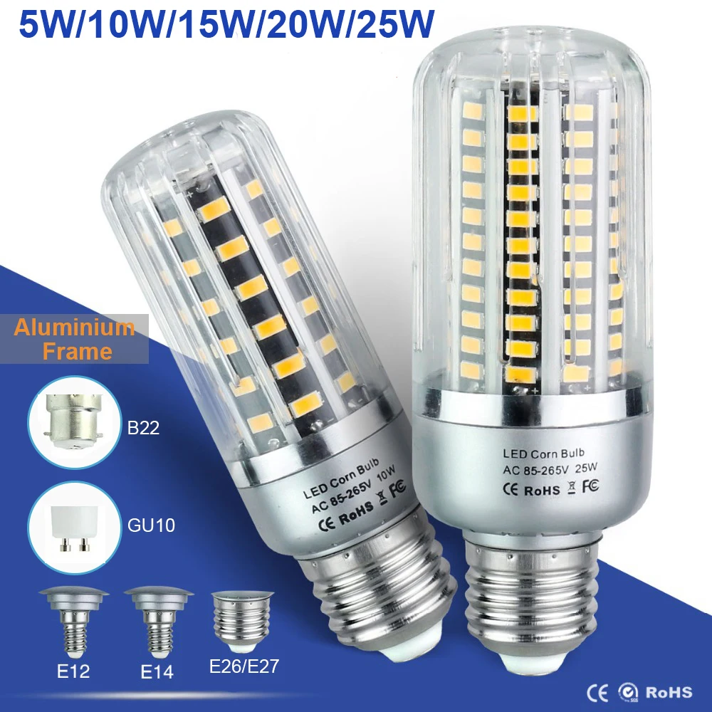 

25W 20W 15W 10W 5W LED Corn Light Bulb LED Bulbs SMD5736 Corn Bulb E27 E14 E12 B22 GU10 Aluminum Radiator Lighting Bulb 85-265V