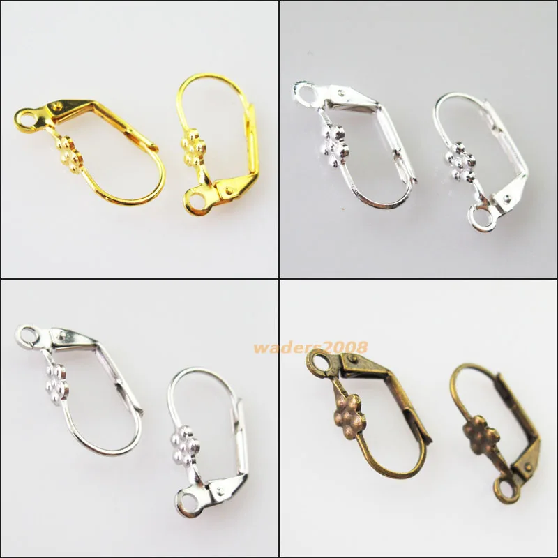 

20Pcs Flower Star French Earring Hook DIY 9x17mm Gold Dull Silver Bronze Plated