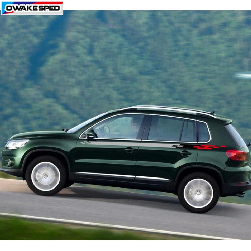 Гоночные сетки полосы на талию автомобильные наклейки для Volkswagen Tiguan 2007 2018 цвет