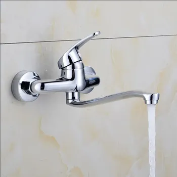

Bathroom Basin Faucet Brass Wall Mounted Kitchen Sink Mixer Tap Single Handle 2 Hole In-Wall Hot & Cold Chrome Mop pool faucet