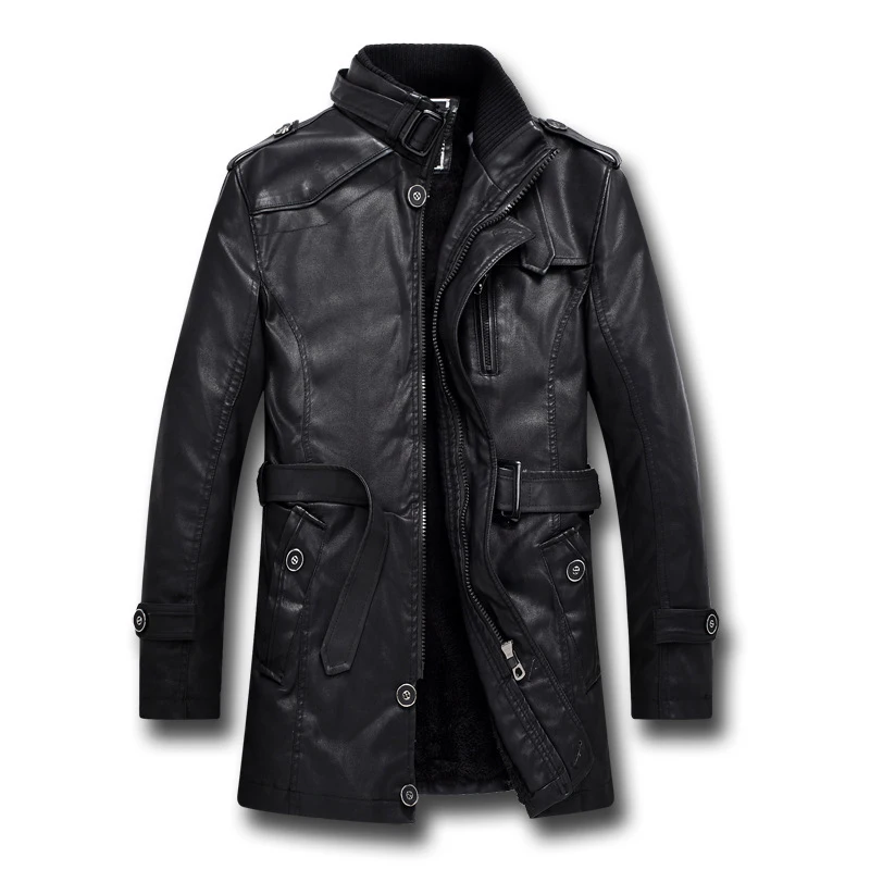 2018 новый тонкий Средний длинный Veste Cuir Homme отличное качество стоячий воротник