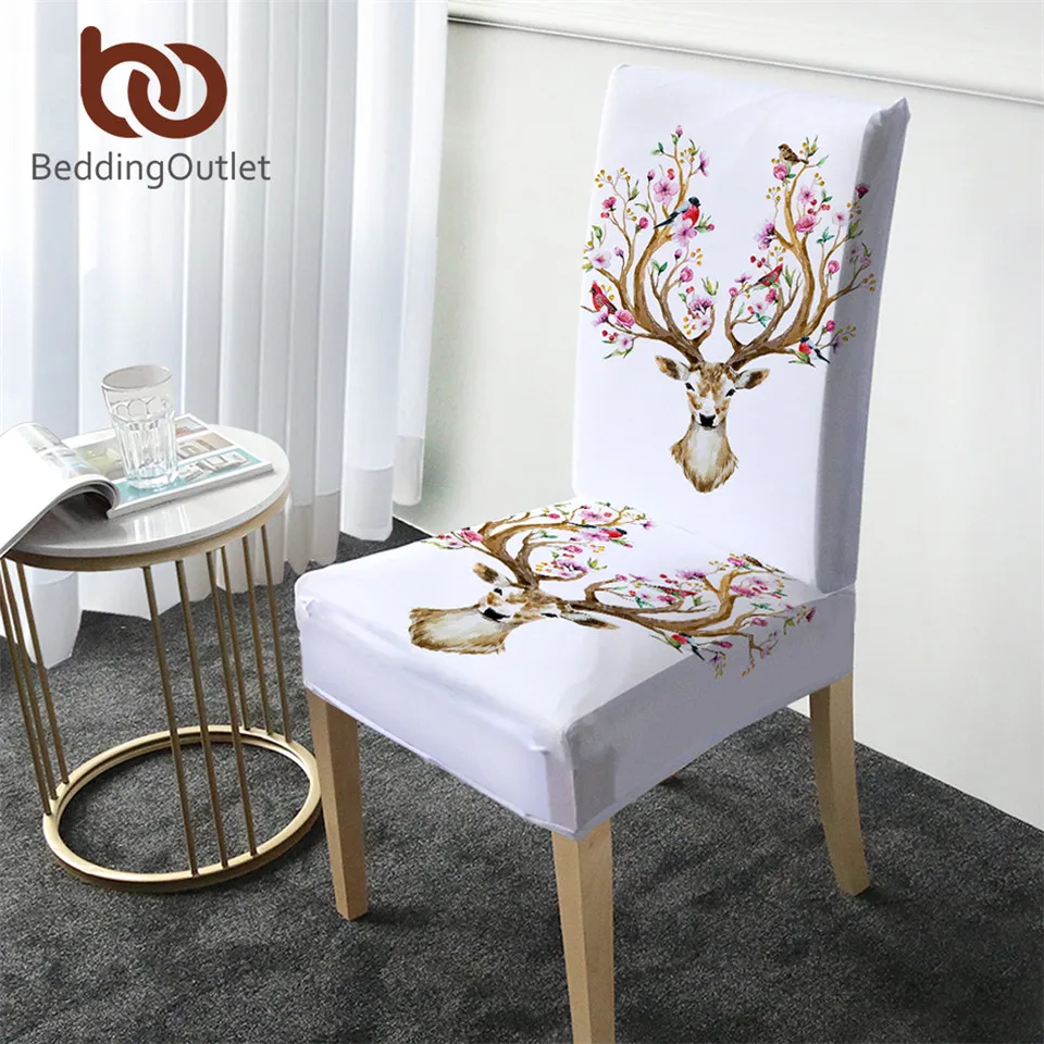 BeddingOutlet Floral Banquet Chair Cover Moose Reindeer Elk Spandex Slipcover Deer Removable Seat Cover Black White coprisedie