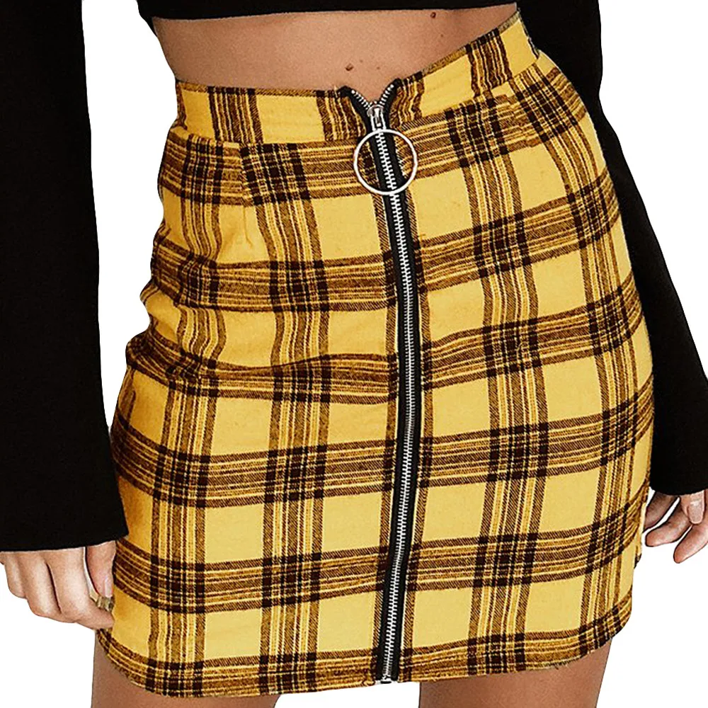 Слипер#401 Новые Модные женские сексуальные вечерние облегающие мини-юбки в клетку на молнии с деревянными ушками и высокой талией