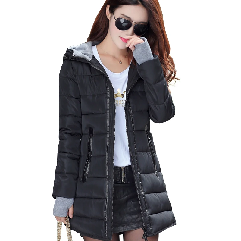 

2018 Women Winter Hooded Warm Coat Slim Candy Color Cotton Padded Basic Jacket Female Medium-long Jaqueta Feminina Plus Size