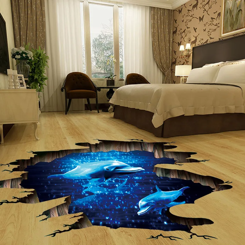

[Fundecor] 3D Phantom dolphins Broken wall stickers Removable living room bedroom floor ceiling home decoration art wall decals