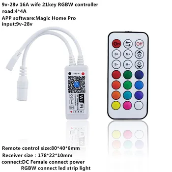 

DC 9-28V Mini Wifi RGBW Controller with 21 Keys RF Wireless Remote Control 5050 RGBW RGBWW Led Strip Light iOS Android APP JQ