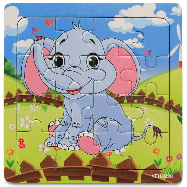 16 Piece Wooden Jigsaw Puzzles Toys with Animals For Kids Education And Learning 