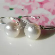 Жемчужные ювелирные изделия, 9 мм большие белые настоящие пресноводные жемчужные серьги, Стерлинговое серебро серьги свадебные подружки невесты