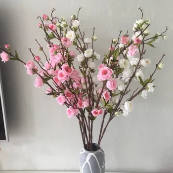 

95CM Large Plum Cherry blossoms Silk Artificial flowers plastic stem Sakura tree branch Home table Decor Wedding Decoration Big