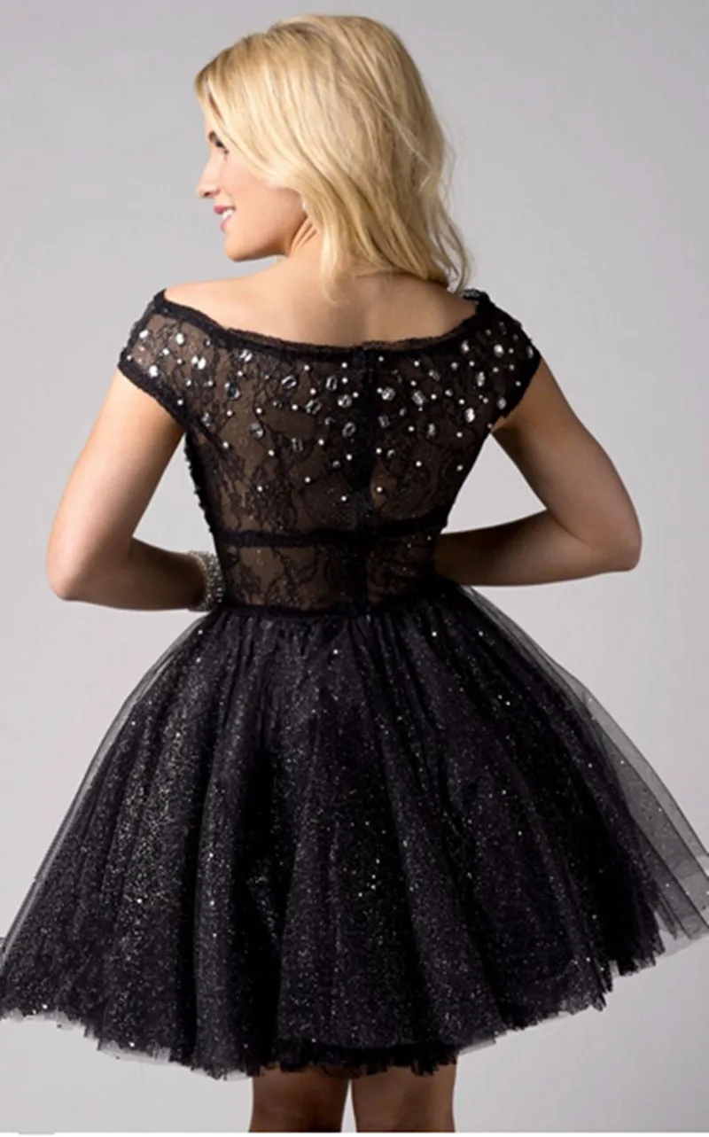 Черное прозрачное коктейльное платье из фатина, платья для выпускного вечера, вечерние платья трапециевидной формы с бисером, короткое модное коктейльное мини-платье