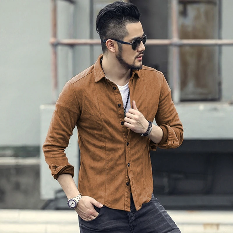 Camisa ajustada de algodón para hombre, cuero de gamuza, informal, de manga sólida, de alta calidad, estilo británico, novedad de Primavera de 2017|fit shirt|slim fit shirtbritish shirt - AliExpress