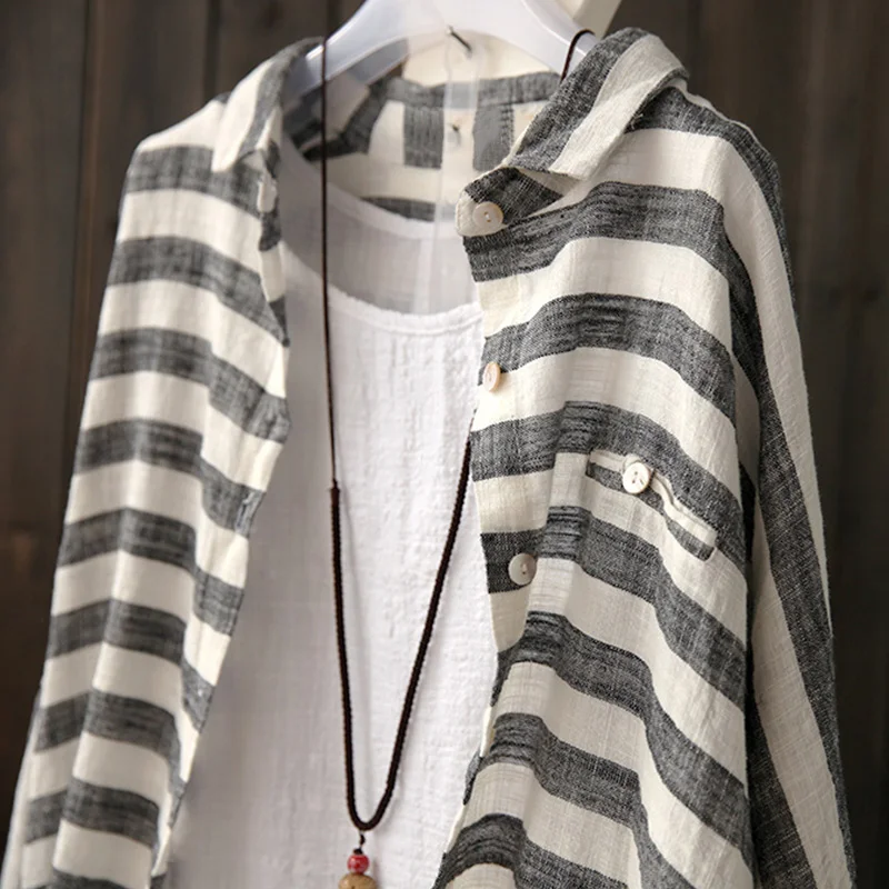 2019 Summer ZANZEA Women Striped Long Blouse Lapel Batwing Sleeve Buttons Cardigan Shirt Loose Kimono Cotton Linen Top Plus Size