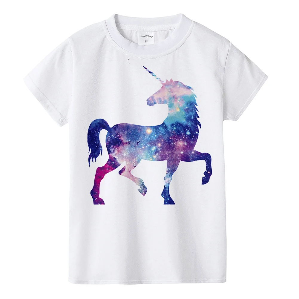 Новинка года; модная детская летняя футболка с единорогом забавная крутая футболка для маленьких девочек детская одежда с единорогом и радугой футболки для малышей - Цвет: KA28-KSTWH-