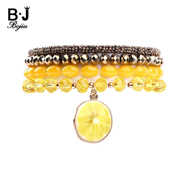 

BOJIU Trendy Crystal Bead Charm Bracelets Set Women Vintage Metal Slice Oval Acrylic Yellow Gold Crystal Bracelet Femme BCSET184