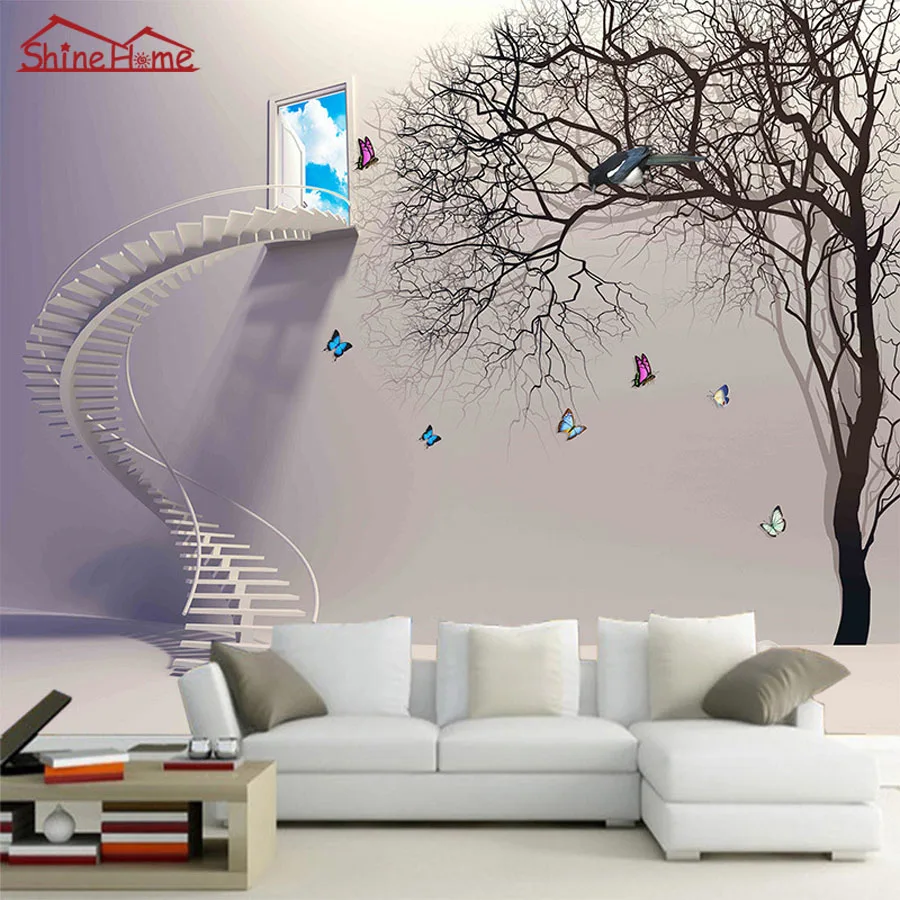 Us 88 45 Di Scontocartoon Cool Gray Scale Finestra Albero Natrual 3d Photo Wallpaper Mural Rolls Per Carta Da Parati 3d Pittura Soggiorno Camera