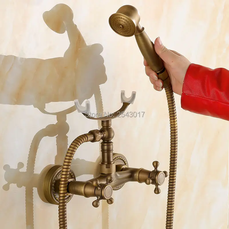 الجملة والتجزئة العتيقة صنبور دش الهاتف شكل حوض حفرة الساخنة والباردة خلاط دش مجموعة جدار الخيالة المزدوج ZR010