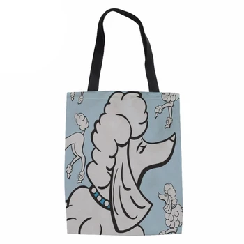 

NoisydesignsCanvas Handbags Women Poodle Printed Heavy Duty Shopping Grocery Bag for Females Fashion Coth Bag Beach Travel Pouch