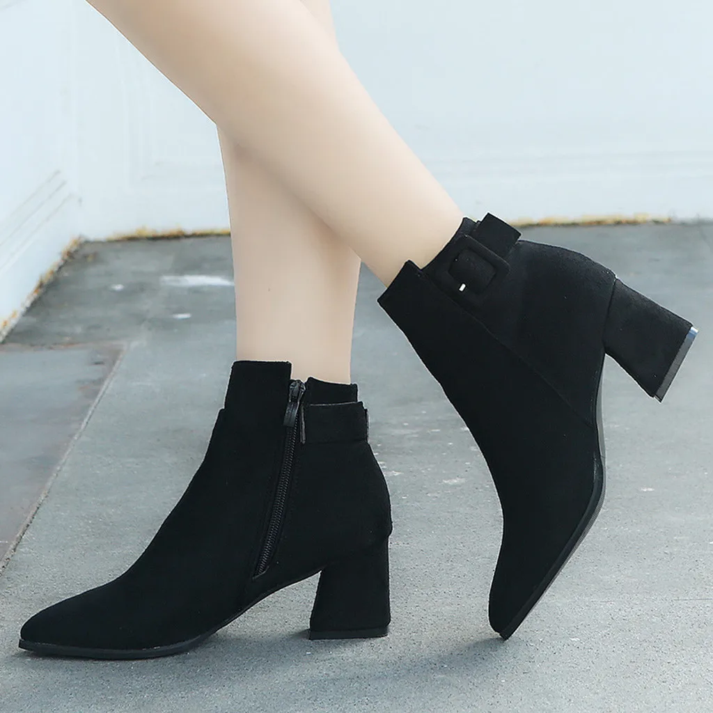 

booties Woman 2019 Flock Platform Female Ankle Boot Zip Women Shoe Female Winter Footwear Plus Size botas mujer invierno 2019#N3