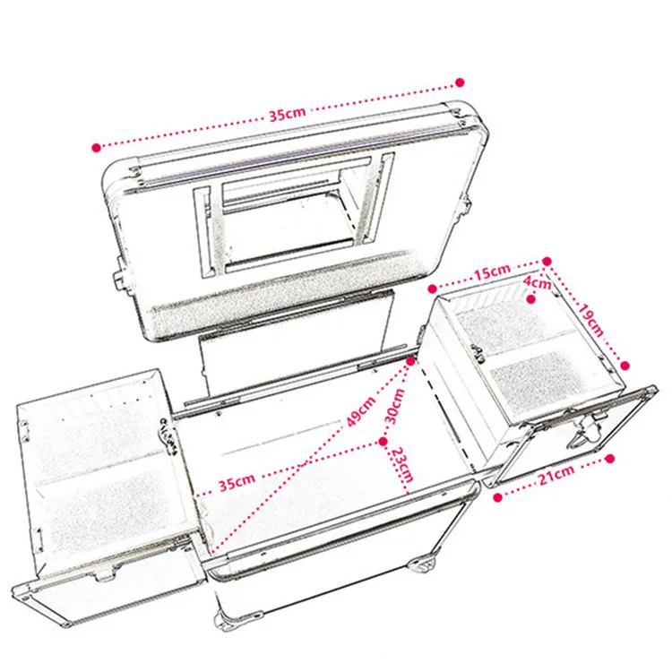 Чехол для макияжа ногтей со скалкой, косметичка для красоты, косметичка для салона, дорожная коробка, чехол на колесиках с колесиком