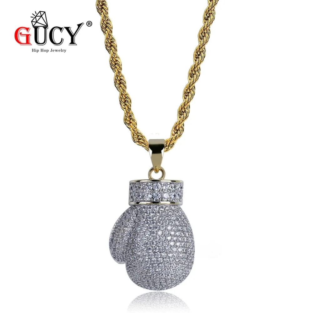 

GUCY Hip Hop Boxing Pendant Necklace All Iced Out Micro Pave Cubic Zircon Stone Gold Color Plated Copper Material Mens Best Gift
