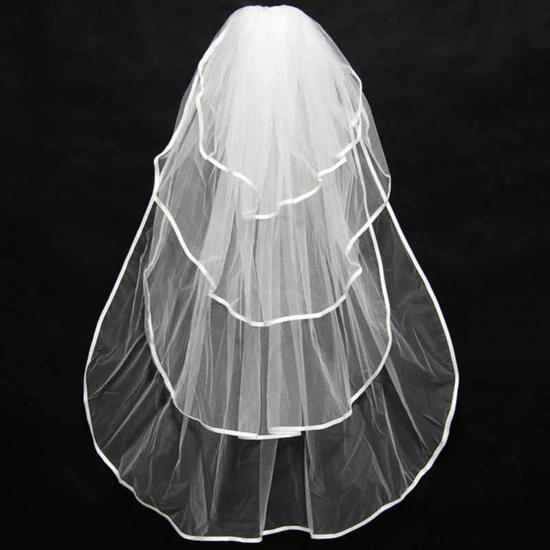 Jaeden Bridal Veils Beautiful Multi Layers Tulle Ribbon Edge Light