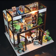 Кофейные домики, деревянный кукольный домик, сборная модель, игрушки, светодиодный светильник, мигающая музыка, для мужчин и женщин, ремесла, для детей, на день рождения, рождественские подарки, M027